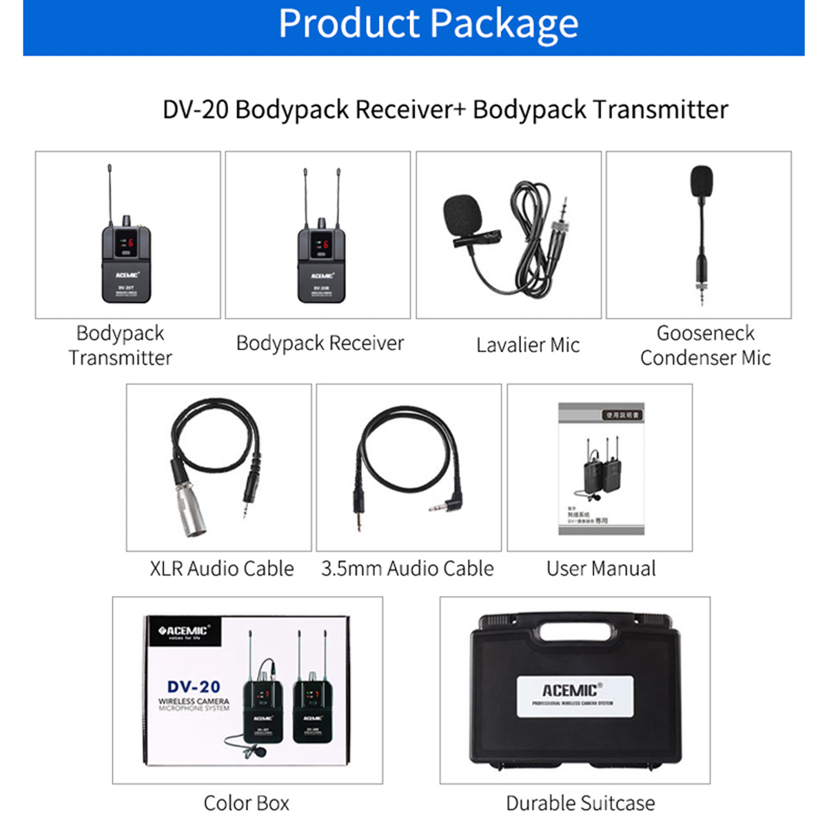 DV-20 Wireless Camera Microphone for Recording